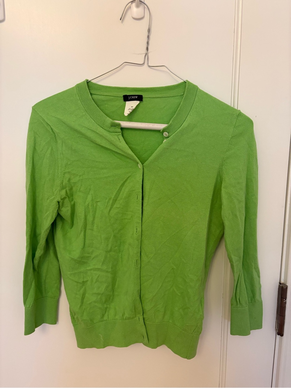 J. Crew Lime Green Crewneck Button Cardigan